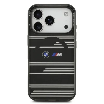 Bmw Iphone 17 Pro Max Case - Magsafe Clear With Metal Buttons And Stripe Design - Black